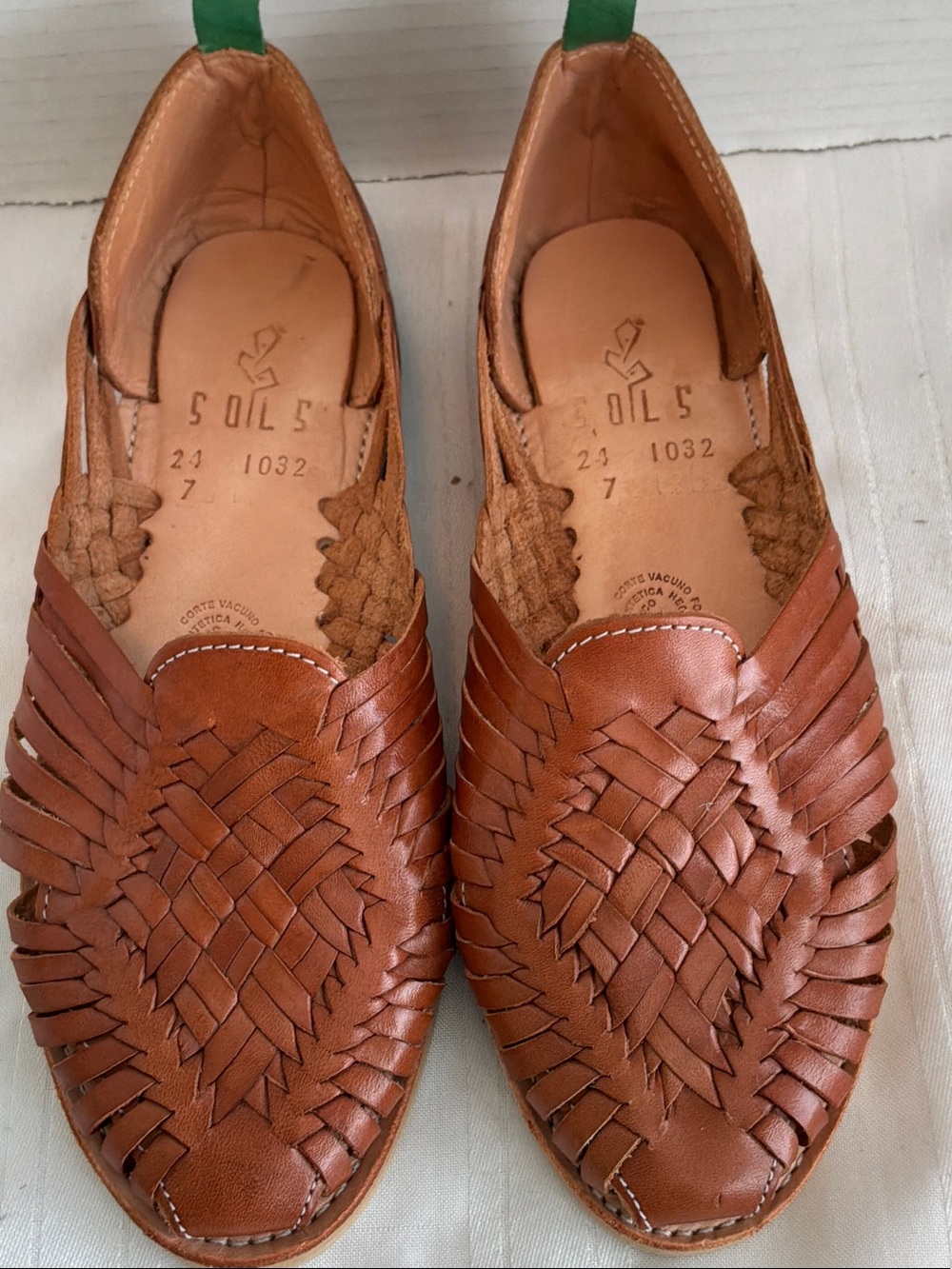 SOLS Handwoven Leather Huarache Slip-Ons in Warm Brown